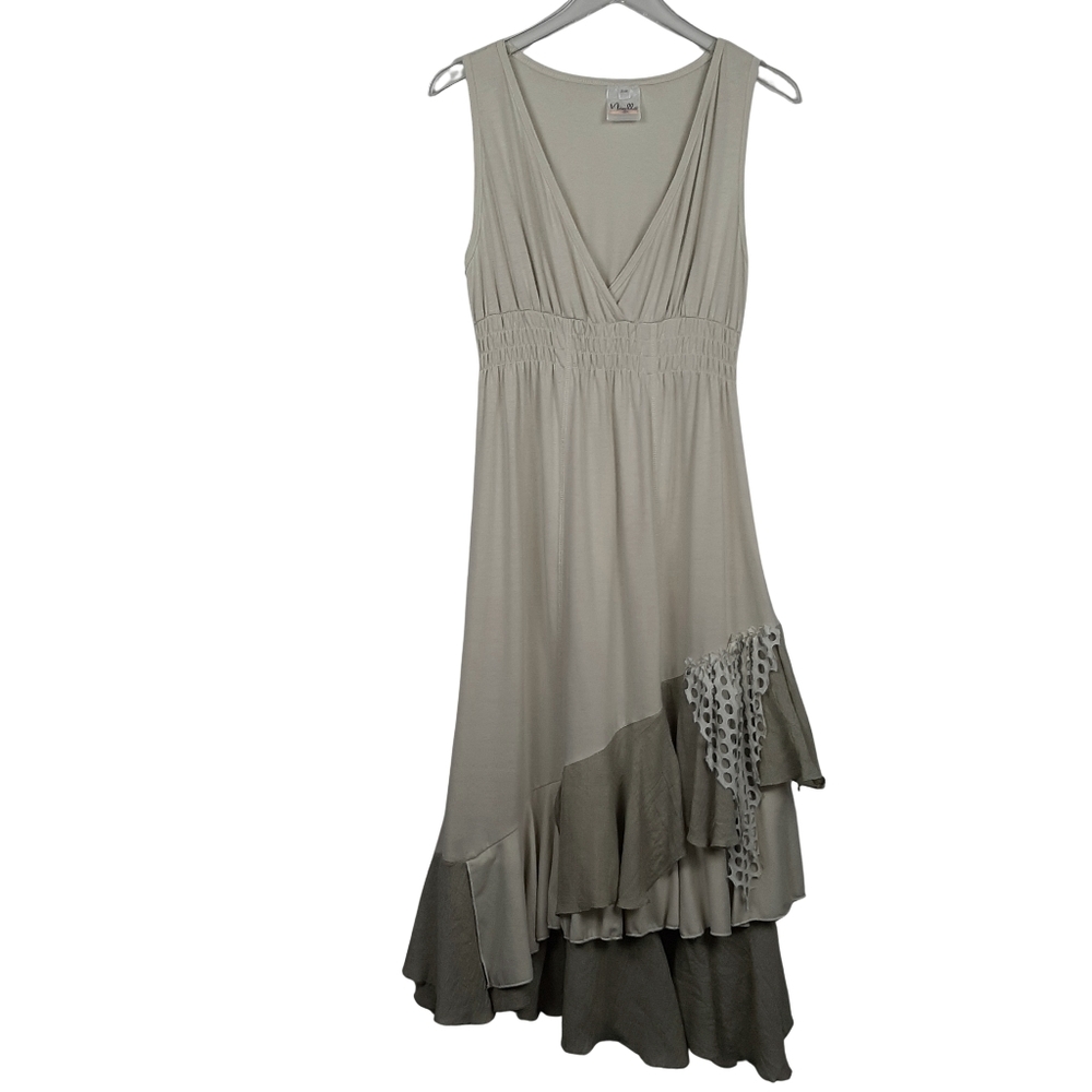 Noelle Lagenlook Tan and Cream Midi To Maxi Dress Size Medium - Picture 6 of 15